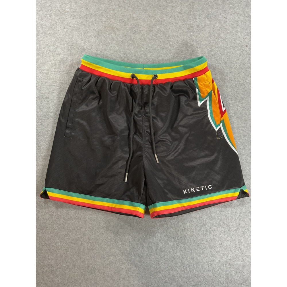 Kinetic Kings Basketball Shorts Mens Small Black Rasta Striped Mesh 2073